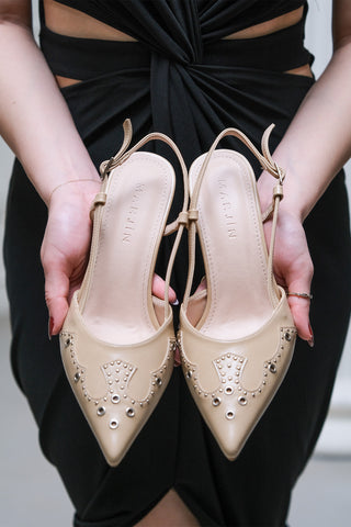 Kadın Stiletto Troklu Topuklu Ayakkabı Darkon - Bej