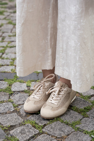 Kadın Sneaker Taşlı Spor Ayakkabı Dorni - Bej Süet