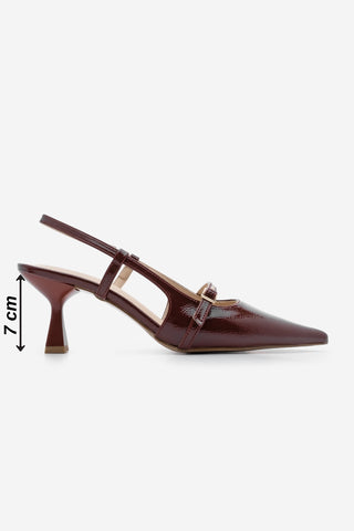 Kadın Stiletto Bantlı Topuklu Ayakkabı Fenka - Bordo Rugan
