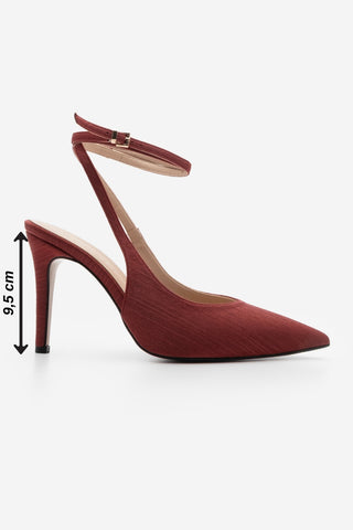 Kadın Stiletto Bilekten Bağlamalı Topuklu Ayakkabı Gisan - Bordo Saten
