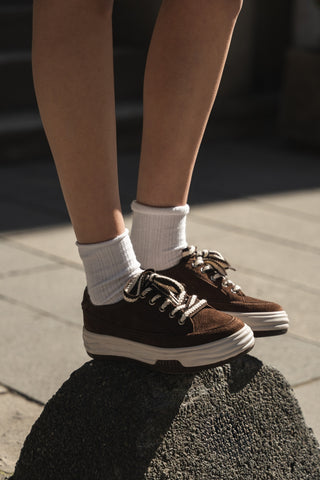 Kadın Sneaker Kalın Taban Spor Ayakkabı Kotnel - Kahve Süet