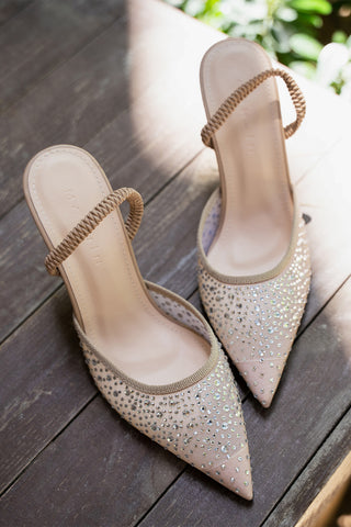 Kadın Stiletto Taşlı Topuklu Ayakkabı Margi - Bej