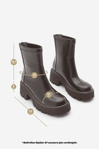 Kadın Kalın Topuklu Günlük  Bot Lofani - Kahve