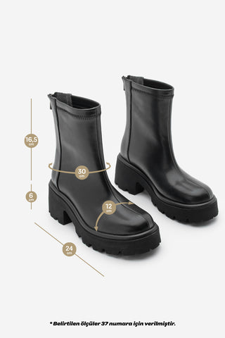 Kadın Kalın Topuklu Günlük  Bot Lofani - Siyah