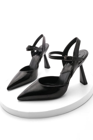 Kadın Stiletto Topuklu Ayakkabı Heti - Siyah Rugan