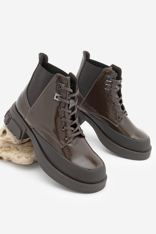 Kadın Kalın Topuklu Postal Bot Kenvo - Kahve Rugan