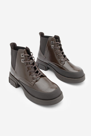 Kadın Kalın Topuklu Postal Bot Kenvo - Kahve Rugan