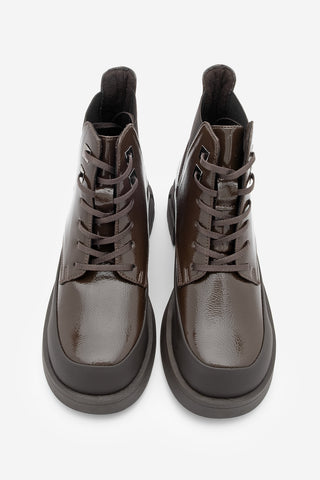 Kadın Kalın Topuklu Postal Bot Kenvo - Kahve Rugan