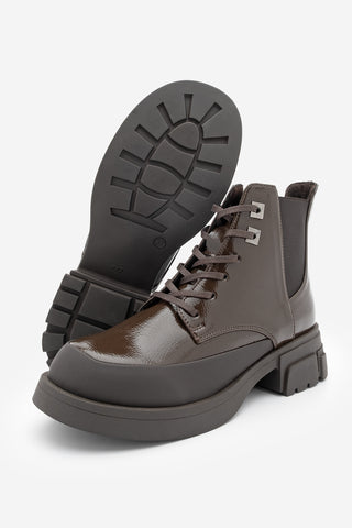 Kadın Kalın Topuklu Postal Bot Kenvo - Kahve Rugan