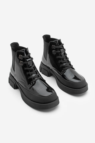 Kadın Kalın Topuklu Postal Bot Kenvo - Siyah Rugan