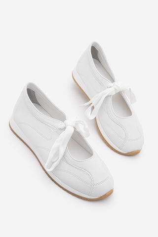 Kadın Bağcıklı Mary Jane Spor Babet Sneaker Leyro - Beyaz