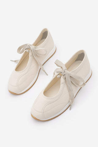 Kadın Bağcıklı Mary Jane Günlük Spor Babet Sneaker Leyro - Ekru
