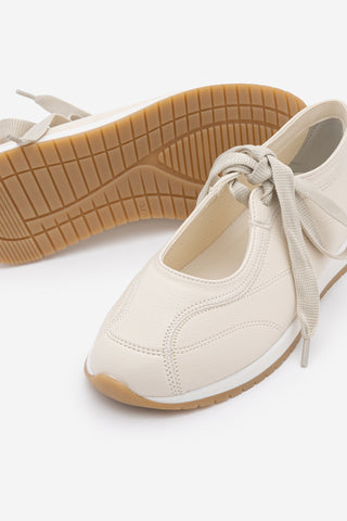 Kadın Bağcıklı Mary Jane Günlük Spor Babet Sneaker Leyro - Ekru