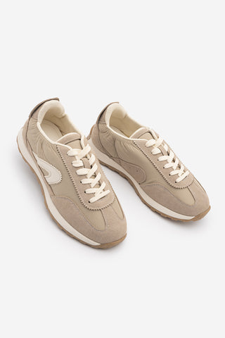 Kadın Bağcıklı Süet & Büzgü Detaylı Sneaker Sameri - Bej Süet