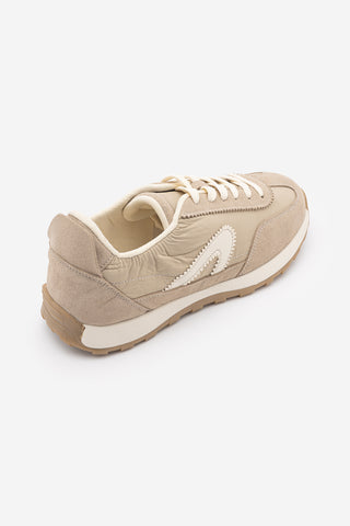 Kadın Bağcıklı Süet & Büzgü Detaylı Sneaker Sameri - Bej Süet