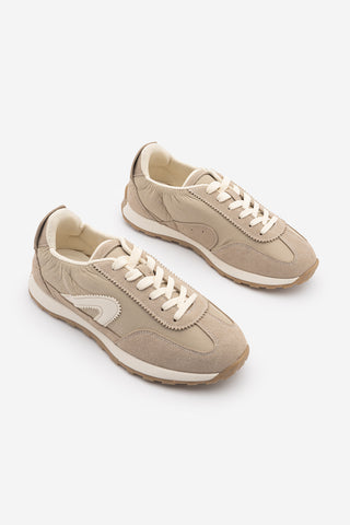 Kadın Bağcıklı Süet & Büzgü Detaylı Sneaker Sameri - Bej Süet