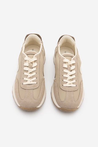 Kadın Bağcıklı Süet & Büzgü Detaylı Sneaker Sameri - Bej Süet