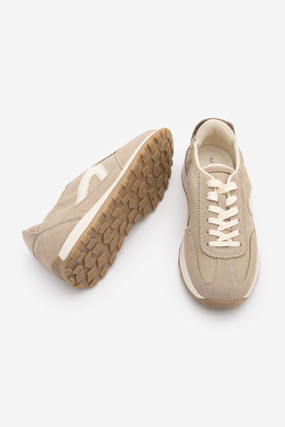 Kadın Bağcıklı Süet & Büzgü Detaylı Sneaker Sameri - Bej Süet