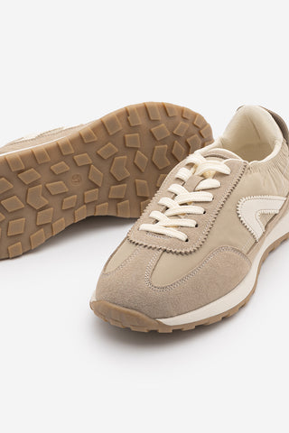 Kadın Bağcıklı Süet & Büzgü Detaylı Sneaker Sameri - Bej Süet