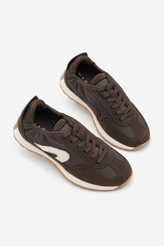 Kadın Bağcıklı Süet & Büzgü Detaylı Sneaker Sameri - Kahve Süet