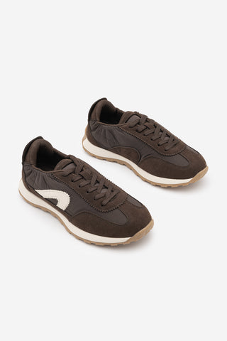 Kadın Bağcıklı Süet & Büzgü Detaylı Sneaker Sameri - Kahve Süet