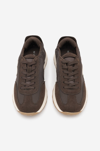 Kadın Bağcıklı Süet & Büzgü Detaylı Sneaker Sameri - Kahve Süet