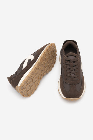 Kadın Bağcıklı Süet & Büzgü Detaylı Sneaker Sameri - Kahve Süet