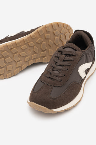 Kadın Bağcıklı Süet & Büzgü Detaylı Sneaker Sameri - Kahve Süet
