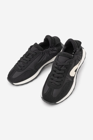 Kadın Bağcıklı Süet & Büzgü Detaylı Sneaker Sameri - Siyah Süet