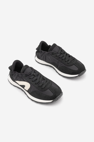 Kadın Bağcıklı Süet & Büzgü Detaylı Sneaker Sameri - Siyah Süet