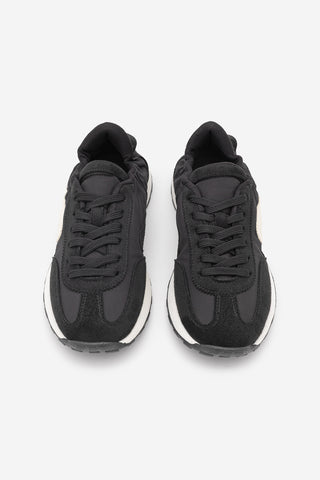 Kadın Bağcıklı Süet & Büzgü Detaylı Sneaker Sameri - Siyah Süet