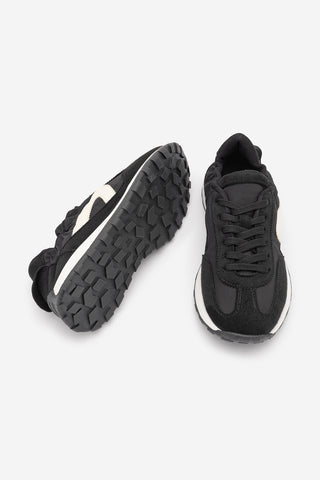 Kadın Bağcıklı Süet & Büzgü Detaylı Sneaker Sameri - Siyah Süet