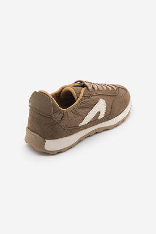 Kadın Bağcıklı Süet & Büzgü Detaylı Sneaker Sameri - Tütün Kahve Süet