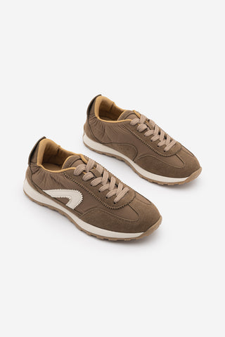 Kadın Bağcıklı Süet & Büzgü Detaylı Sneaker Sameri - Tütün Kahve Süet