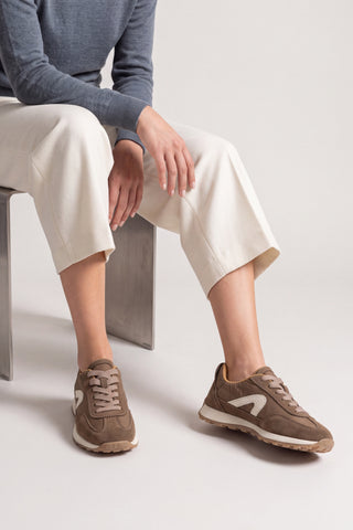 Kadın Bağcıklı Süet & Büzgü Detaylı Sneaker Sameri - Tütün Kahve Süet