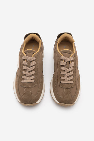 Kadın Bağcıklı Süet & Büzgü Detaylı Sneaker Sameri - Tütün Kahve Süet