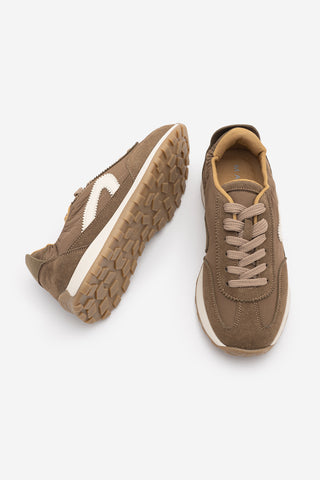 Kadın Bağcıklı Süet & Büzgü Detaylı Sneaker Sameri - Tütün Kahve Süet