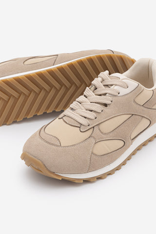 Kadın Süet Detaylı Günlük Sneaker Sabite - Bej Süet