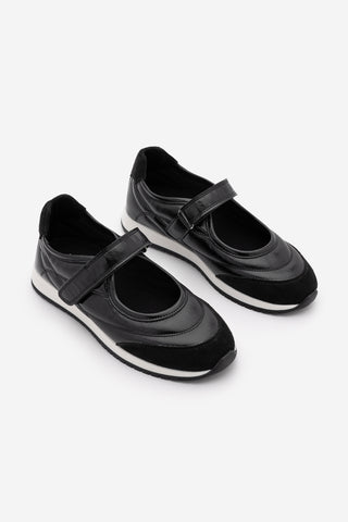 Kadın Bantlı Mary Jane Günlük Spor Babet Sneaker Leris - Siyah