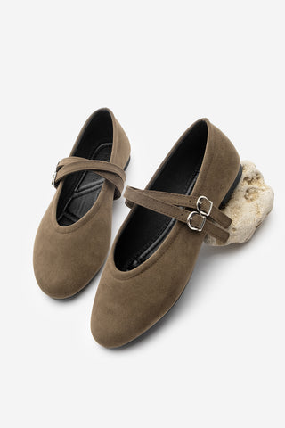 Kadın Çapraz Bantlı Babet Niroza - Kahve Süet