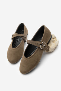 Kadın Çapraz Bantlı Babet Niroza - Kahve Süet