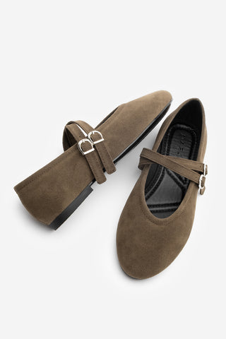 Kadın Çapraz Bantlı Babet Niroza - Kahve Süet