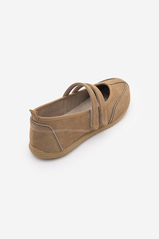 Kadın Çift Bantlı Mary Jane Günlük Spor Babet Sneaker Meliro - Camel Süet
