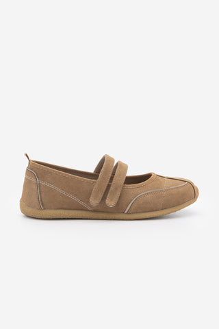 Kadın Çift Bantlı Mary Jane Günlük Spor Babet Sneaker Meliro - Camel Süet