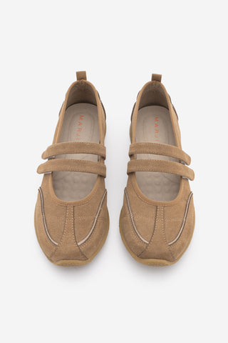 Kadın Çift Bantlı Mary Jane Günlük Spor Babet Sneaker Meliro - Camel Süet