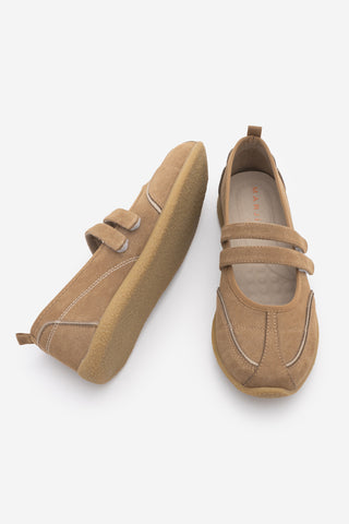 Kadın Çift Bantlı Mary Jane Günlük Spor Babet Sneaker Meliro - Camel Süet