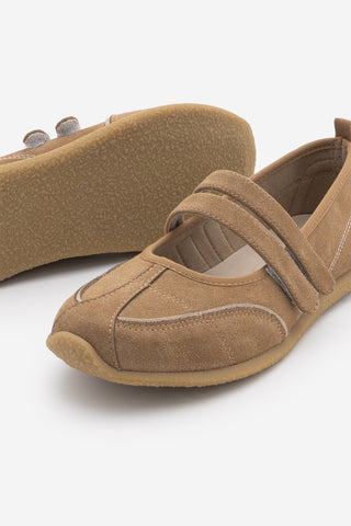 Kadın Çift Bantlı Mary Jane Günlük Spor Babet Sneaker Meliro - Camel Süet