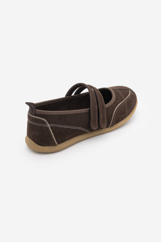 Kadın Çift Bantlı Mary Jane Günlük Spor Babet Sneaker Meliro - Kahve Süet