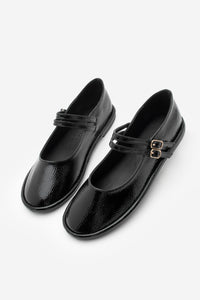 Kadın Çift Bantlı Babet Larzen - Siyah Rugan