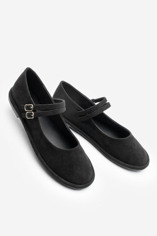Kadın Çift Bantlı Babet Benus - Siyah Süet